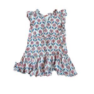 OLIPHANT Floral Print Ruffle Neck Tiered Dress XL Cotton Gold Accent